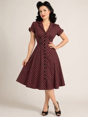 Pinup Vintage Inspired Black and Red Checkered Midi Dress NWOT